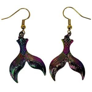 Rainbow metallic metal mermaid tail earrings NEW